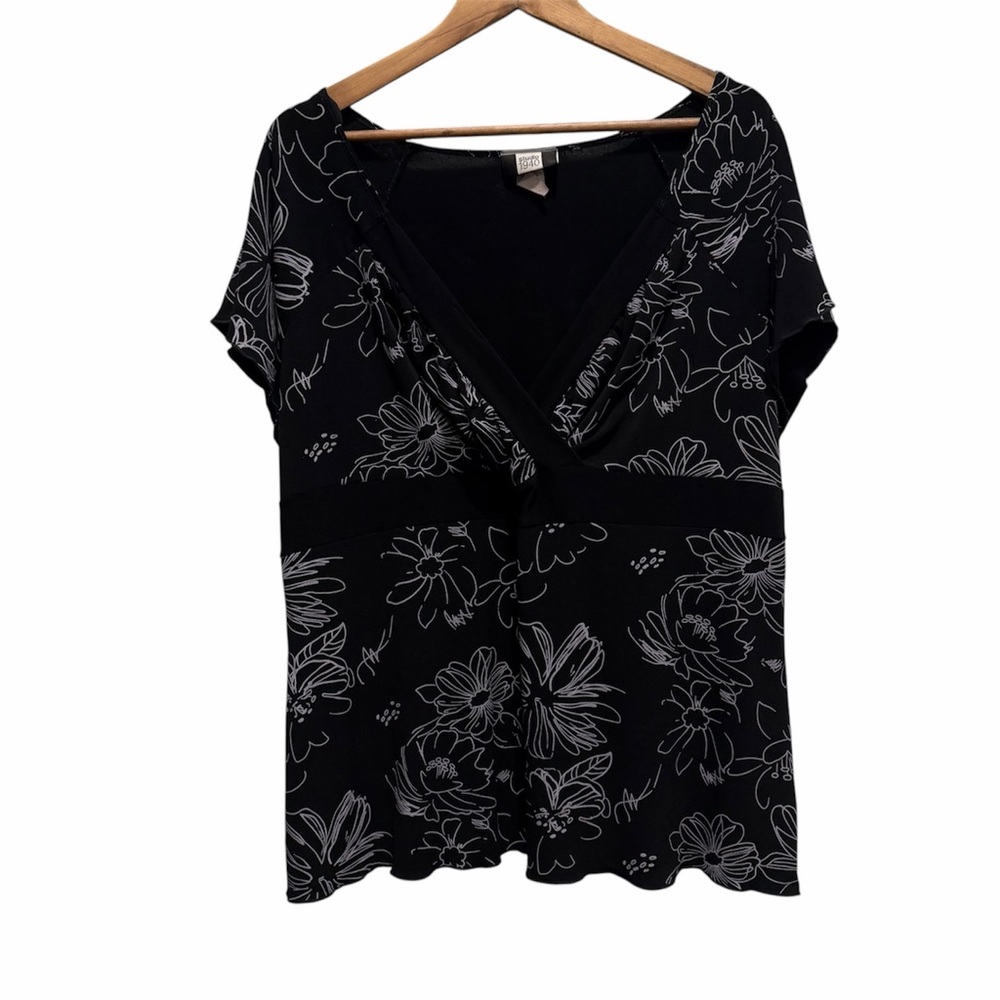🖤 Studio 1940 Black Floral V-Neck Blouse | Made in USA | Size 20 Y2K